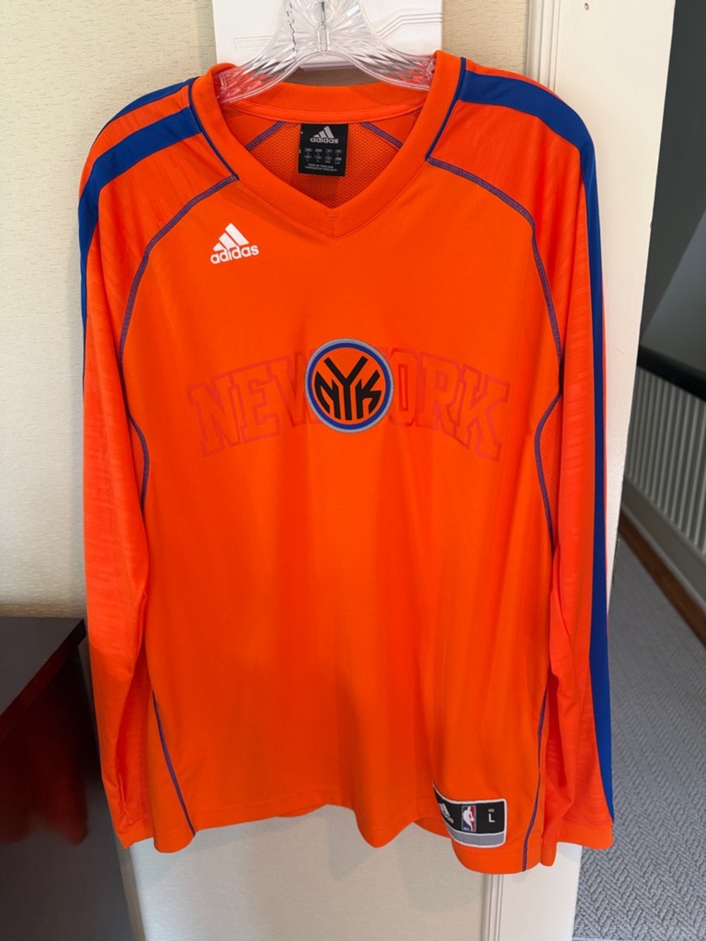 adidas Orange and Blue New York Knicks Long Sleeve Top